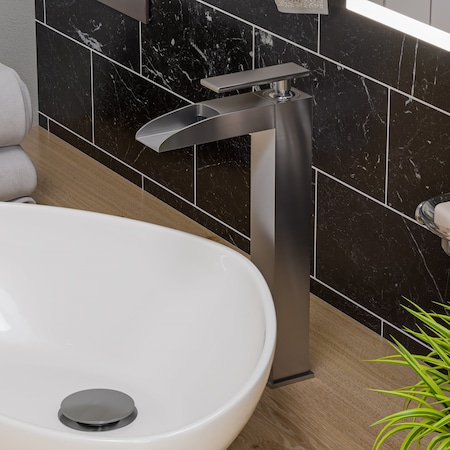 Alfi Brand Brushed Nickel Sgl Hole Tall Waterfall Bathroom Faucet AB1597-BN